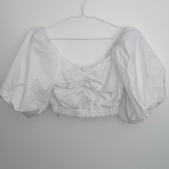 NWT Jason Wu Cropped White Puff Sleeve Sweetheart Top - Picture 3 of 8